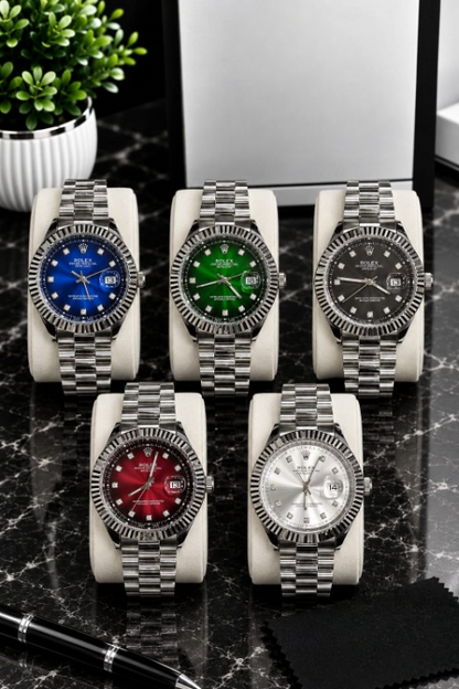 Rolex Style Oyster Perpetual Datejust Watch | Multiple Dial Colors | Formal & Casual Luxury Timepiece - Black