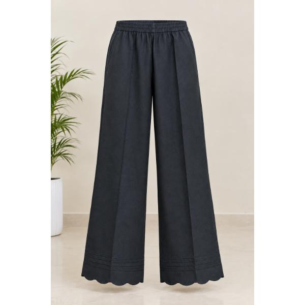 Women’s Cotton Palazzo Pants with Pintuck & Scalloped Hem Latest Cutwork Design
