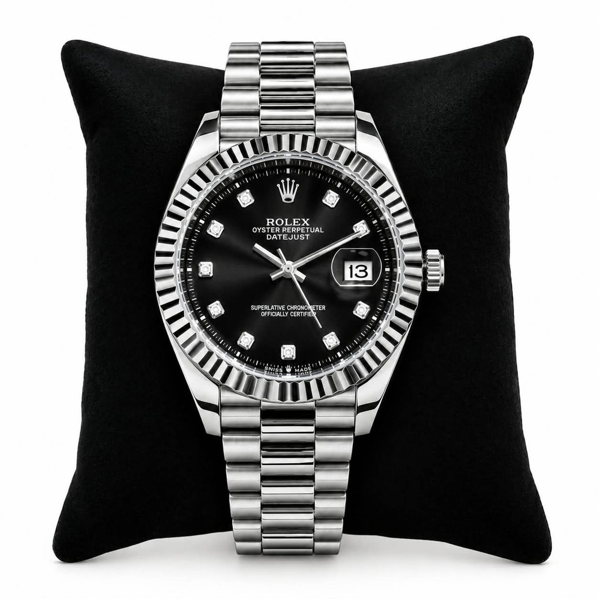 Rolex Style Oyster Perpetual Datejust Watch | Multiple Dial Colors | Formal & Casual Luxury Timepiece - Black