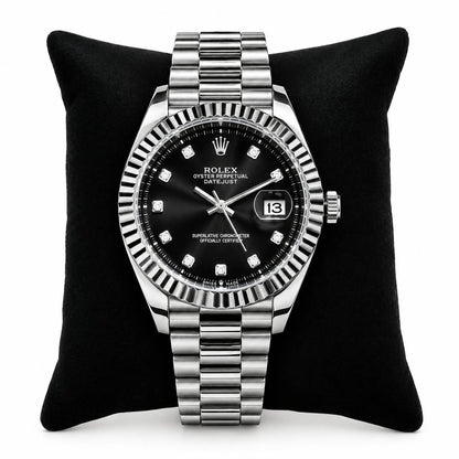 Rolex Style Oyster Perpetual Datejust Watch | Multiple Dial Colors | Formal & Casual Luxury Timepiece - Black