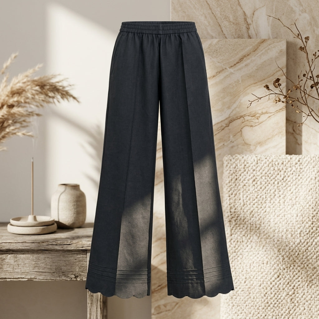 Women’s Cotton Palazzo Pants with Pintuck & Scalloped Hem Latest Cutwork Design