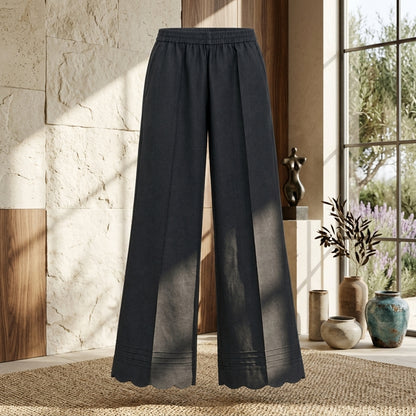 Women’s Cotton Palazzo Pants with Pintuck & Scalloped Hem Latest Cutwork Design