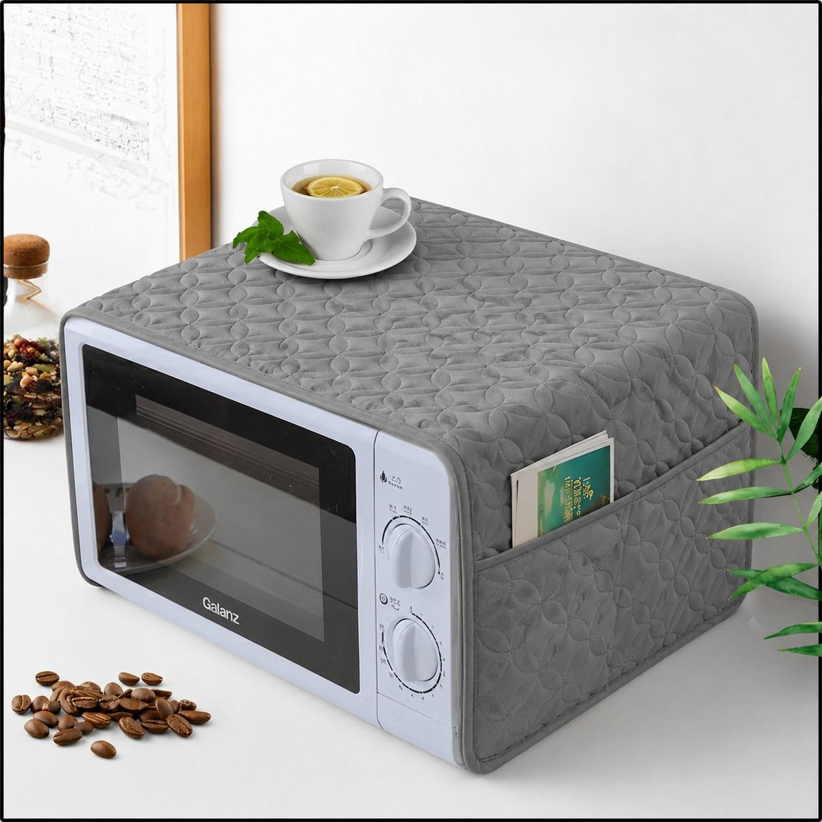 Ultrasonic Quilted Microwave & Oven Top Dust Cover – Protective Kitchen Appliance Cover - Black