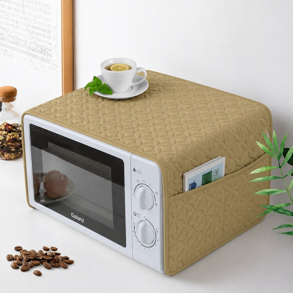 Ultrasonic Quilted Microwave & Oven Top Dust Cover – Protective Kitchen Appliance Cover - Black