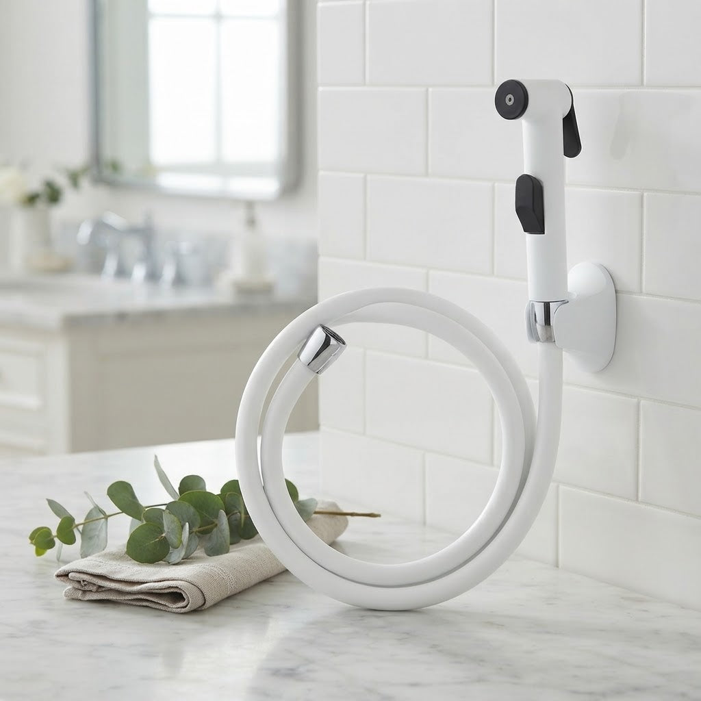 White Plastic Bidet Shower Set – Lightweight Handheld Bathroom Shattaf