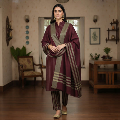 3-Piece Suit Unstitched Sussi Marina - Apparel Accessory Designed For Fashion Styling And Daily Wardrobe Routine - Maroon