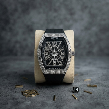 Denvosi Luxury Diamond Studded Strap Men’s Watch Elegant Durable Stylish Premium Choice For Parties Daily Wear And Special Occasions (Without Box) - Black